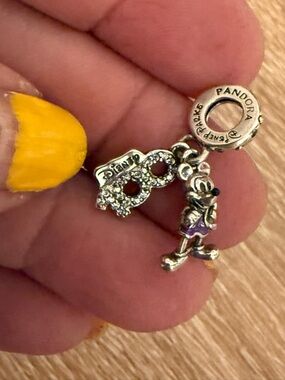 PANDORA Silver Minnie Mouse & Mask Dangle Charm - Silver with Purple Accents